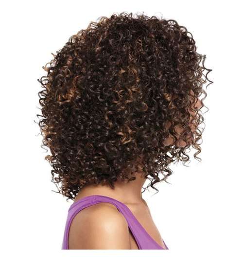 Women Short Wigs Kinky Curly Hair Wigs Synthetic Hair Blonde Brown Mixed Color Brown