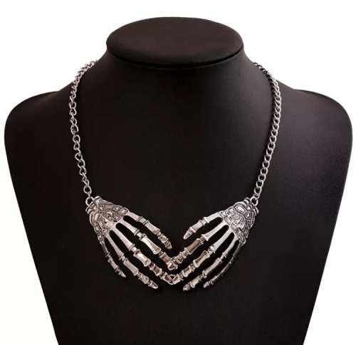 DH01 - DOUBLE SKULL HAND PENDANT WITH CHAIN
