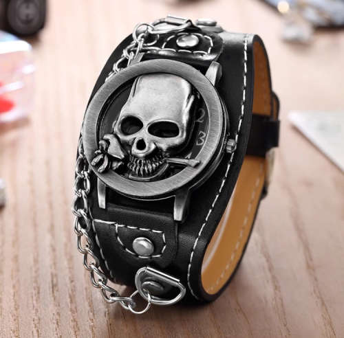 BW03 - BIKERS WATCH - SKULL WITH ROSE