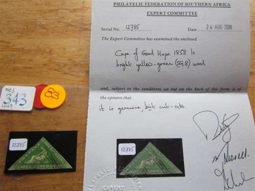 Cape Triangular 1858 1 Shilling SG8 ***VFine Genuine + Certificate***Scarce***