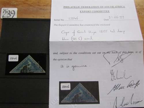 Triangular Pair 1855 4d Deep Blue SG6 ***3 Good Margins + Certificate***Very Scarce***