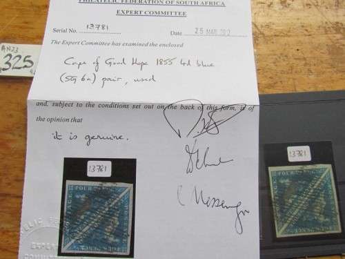 Triangular 1855 4d Deep Blue SG6a Pair ***Perfect margins on Pair + Certificate***Scarce***