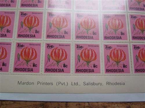 RHODESIA - FULL SHEET MINT - Mardon Printers - 8c - SCARCE