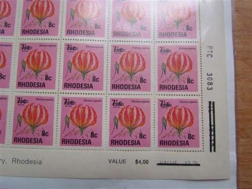 RHODESIA - FULL SHEET MINT - Mardon Printers - 8c - SCARCE