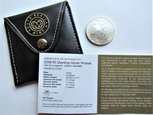 NELSON MANDELA ROBBEN ISLAND SILVER SA MINT **IN POUCH**