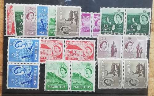 MAURITIUS SINGLES AND PAIRS ON CARD - low START AND ALL FOR 1 BID