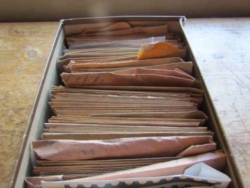 STAMPS FOR CHECK & SORT - SHOE BOX FULL OF ASSORTED ENVELOPES - DUPLICATES