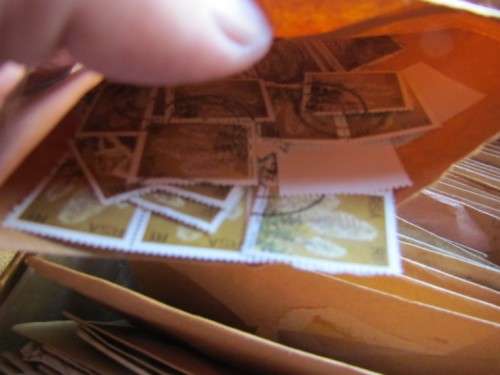 STAMPS FOR CHECK & SORT - SHOE BOX FULL OF ASSORTED ENVELOPES - DUPLICATES