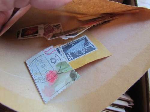 STAMPS FOR CHECK & SORT - SHOE BOX FULL OF ASSORTED ENVELOPES - DUPLICATES