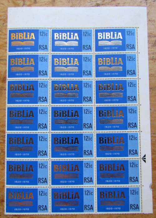 RSA BIBLE SOCIETY - 12 1/2C MINT BLOCK - CAT. VALUE = R600.00+