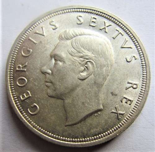 1948 SA UNION SILVER 5 SHILLINGS - 80% SILVER - EXCELLENT