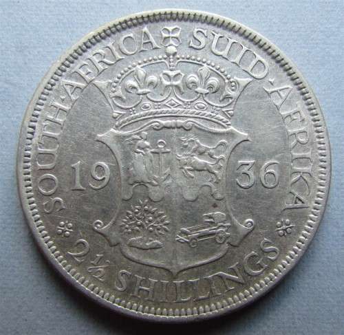 1936 2/6 SHILLINGS SILVER - HERNS VF = R475.00 EF = R7500.00