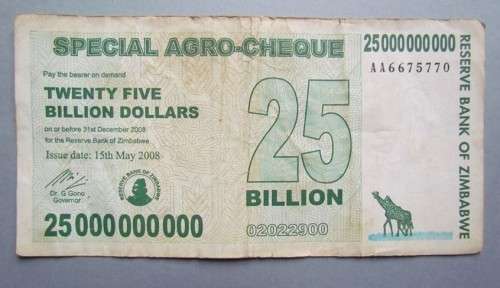 ZIMBABAWE = 25 BILLION DOLLARS = HUGE - EXPIRY DATE NOTE