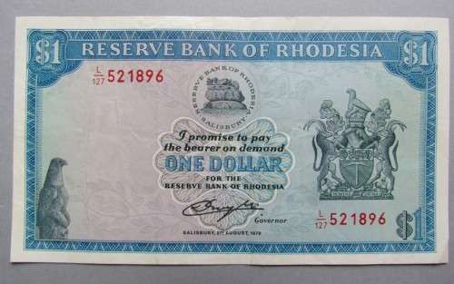 RHODESIA ONE DOLLAR - LONG NECK BIRD WATERMARK *** R1 START***