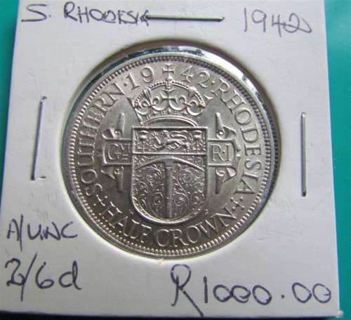 **R1 START**SOUTHERN RHODESIA 1942 2/6 SHILLINGS SILVER - EXCELLENT