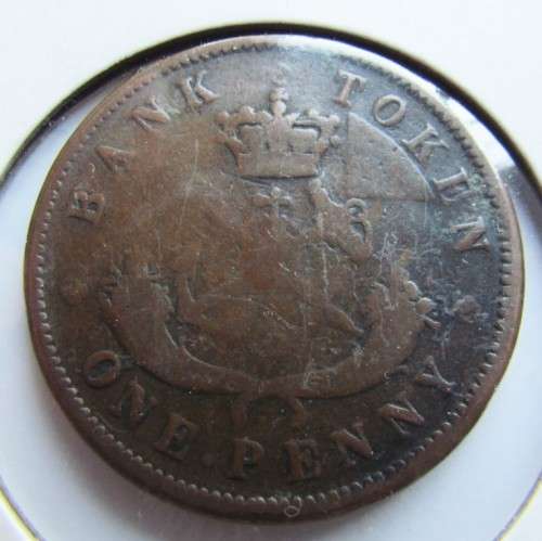 @@CRAZY R1 START@@ 1854 CANADIAN BANK TOKEN 1 PENNY - 1854