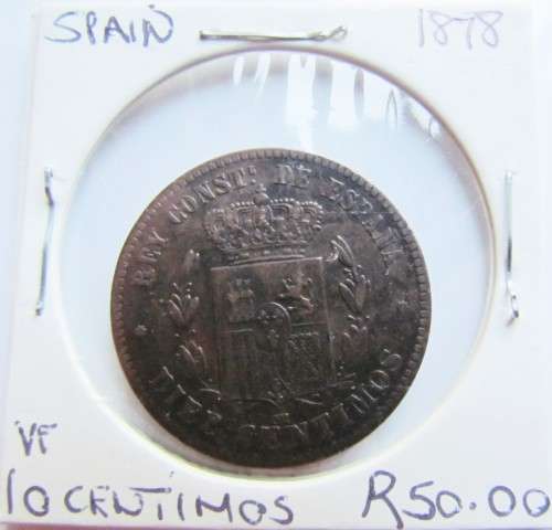 SPAIN 1878 10 CENTIMOS VF