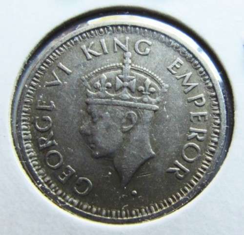 BRITISH INDIA 1943 1/4 RUPEE 50% SILVER