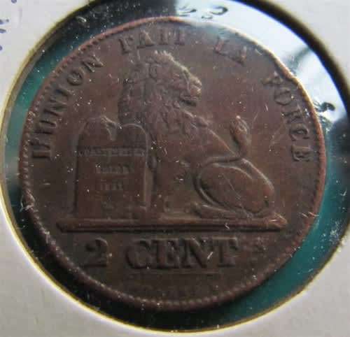 1859 Belgium **SCARCE VARIETY** Wide Rim NO Stop** 2 CENTIMES - R1800.00