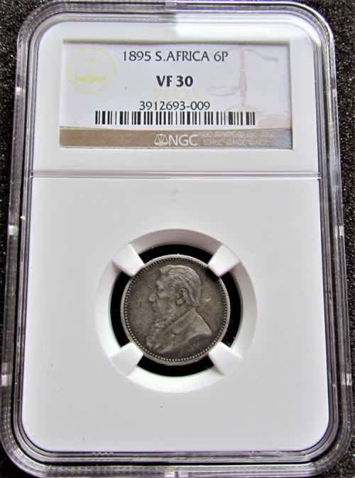 1895 Z.A.R SIXPENCE 6d ** GREAT DATE ** NGC GRADED VF30