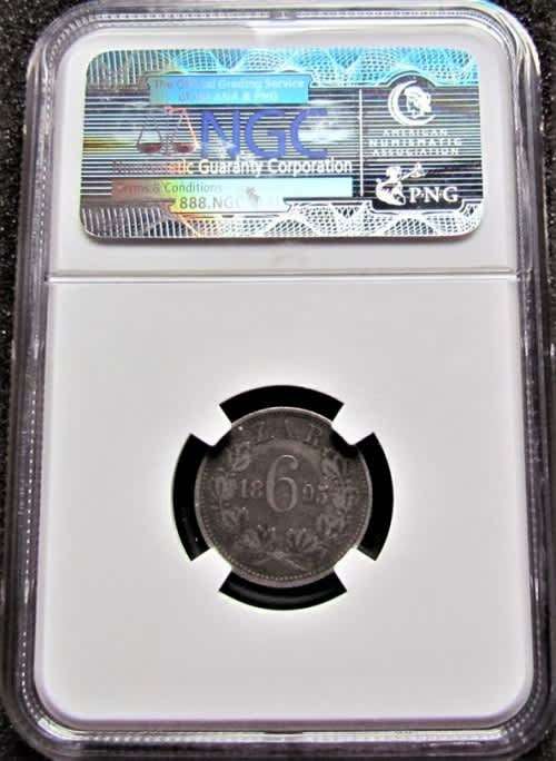 1895 Z.A.R SIXPENCE 6d ** GREAT DATE ** NGC GRADED VF30