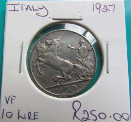 1927 ITALY 10 LIRE *** 83,5% SILVER ***