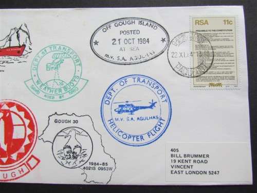 SPECIAL ISSUE GOUGH ISLAND BY HELICOPTER FDC POSTED AT SEA **SCARCE**