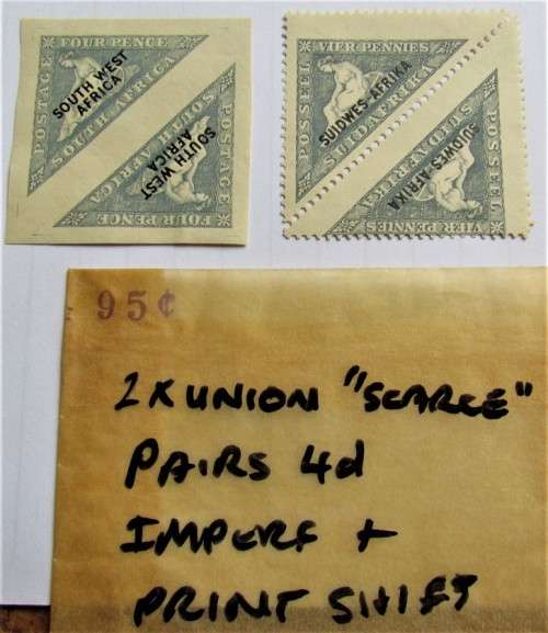 SA SWA UNION - SCARCE - TRINGLE MINT PAIRS WITH IMPERF & PRINT SHIFT