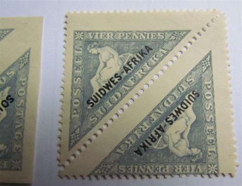 SA SWA UNION - SCARCE - TRINGLE MINT PAIRS WITH IMPERF & PRINT SHIFT