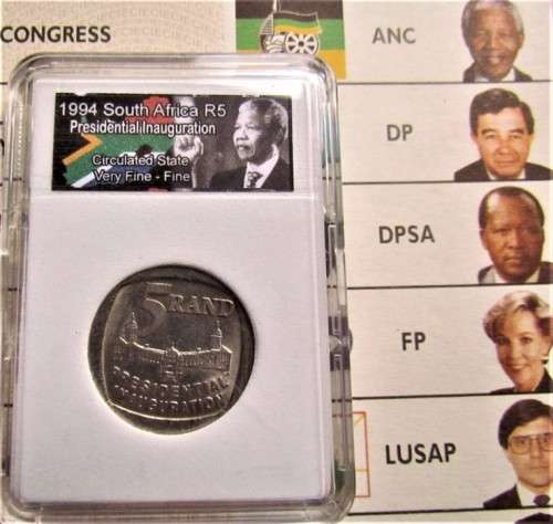 1994 Original Ballot Paper + R5 Inaug. coin in Capsule