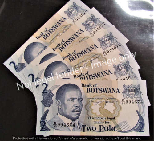 5 X CONSECUTIVE UNC 2 PULA BOTSWANA  1 BID = VALUE R500.00