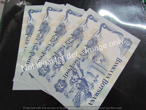 5 X CONSECUTIVE UNC 2 PULA BOTSWANA  1 BID = VALUE R500.00
