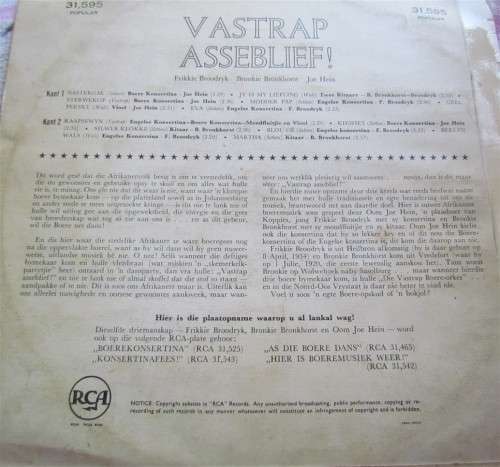 VASTRAP ASSEBLIEF - BRONKHORST and BROODRYK  VINTAGE LP