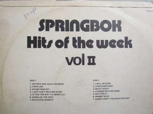 VINTAGE VINYL LP - SPRINGBOK HITS OF THE WEEK VOLII