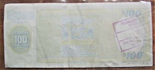 $100,00 BARCLAYS VISA TRAVELLERS CHEQUE