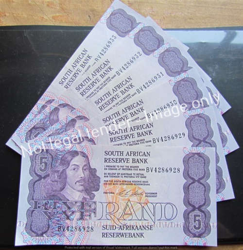 @@R1 START@@ 6 X Stals R5.00 Consecutive No. Notes UNC ***BID PER NOTE***