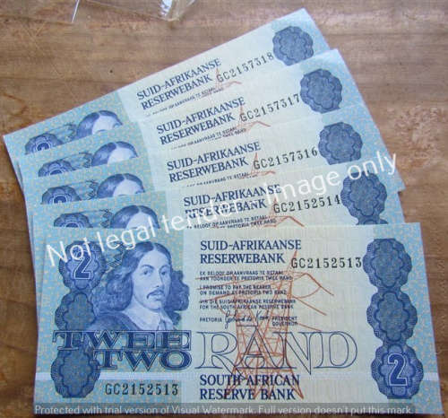 5 x DE KOCK CONSECUTIVE R2 NOTES (GC) UNC **BID PER NOTE**