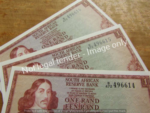 3 x DE JONGH CONSECUTIVE R1 NOTES (B472) UNC **BID PER NOTE**