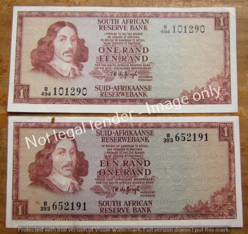 2 x DE JONGH R1 NOTES (B494 + B393) EF WITH MARKS **BID PER NOTE**