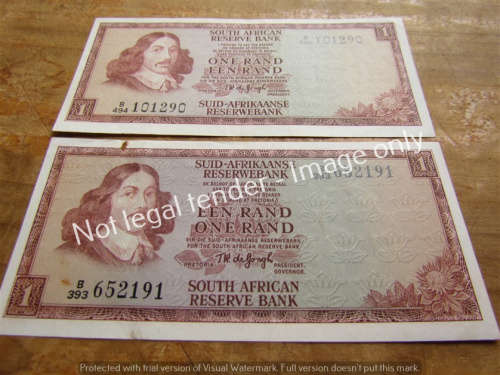 2 x DE JONGH R1 NOTES (B494 + B393) EF WITH MARKS **BID PER NOTE**