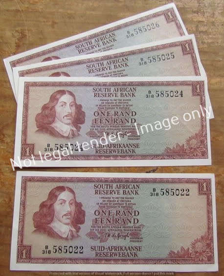 4 x DE JONGH R1 NOTES (3 X CONS. + 1) UNC **BID PER NOTE**