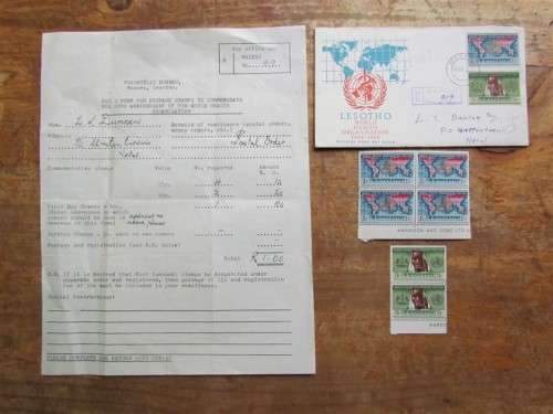 LESOTHO PHILATELIC BUREAU - WHO COVER + BLOCK OF 4 + PAIR - 1 BID