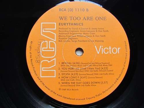 EURYTHMICS - WE TOO ARE ONE - VINTAGE VINYL LP