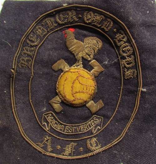 ANTIQUE WIRE BULLION BADGER OLD BOYS SOCCER BLAZER PATCH