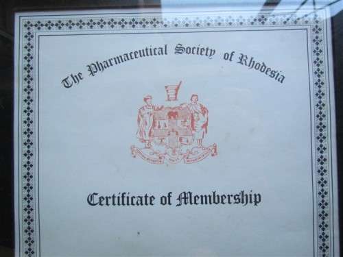 Rhodesia - Pharmaceutical Society of Rhodesia + Period Frame Bulawayo C.J.Smith