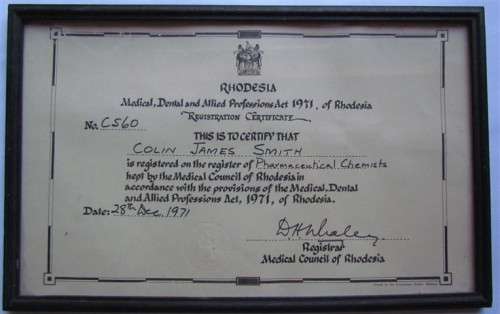 Rhodesia - Medical , Dental and Allied in frame -  C.J.Smith