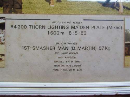 HORSE RACING WINNERS - SMASHER MAN - MEMORABILIA 1982