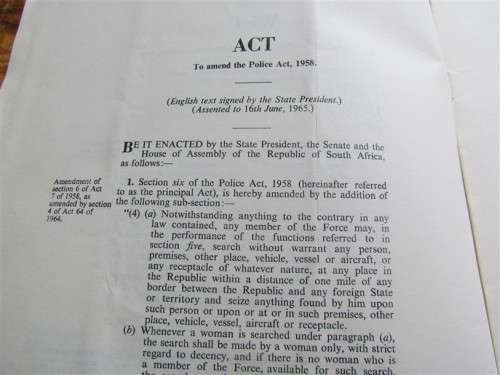 1965 South Africa Government Gazettes + Government MP claims + hotel slip