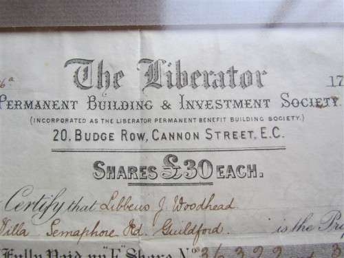 @@R1 START@@ 1890 Share certificate Permanent Building Society Framed + Glass