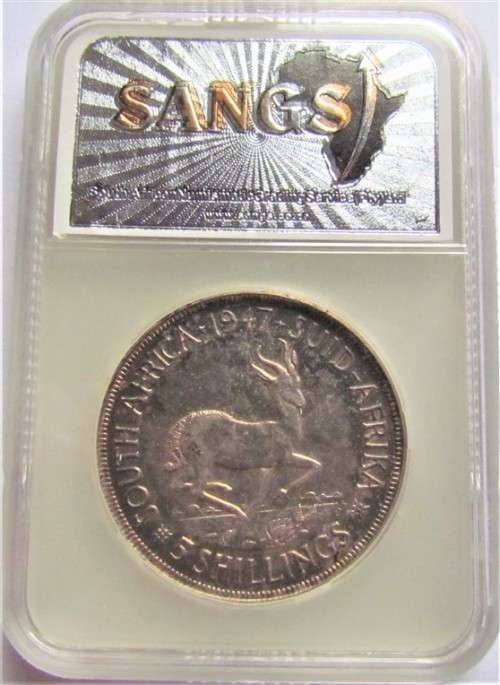 1947 SOUTH AFRICA 5 SHILLINGS - GRADED AU55
